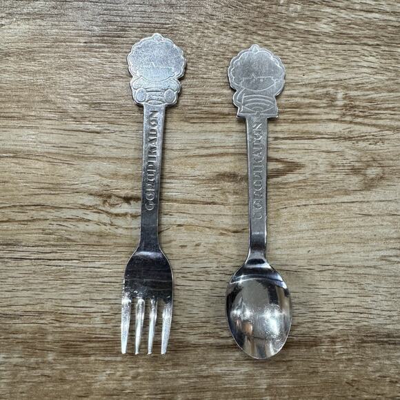 Vintage 1983 Sanrio Goropikadon Kids Fork & Spoon Set Made in Japan - Picture 1 of 4